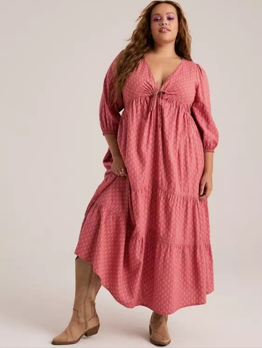 Torrid Festi Tiered Ruffle Maxi Motif Dress Tie Front Detail Plus Size 2X Nwt
